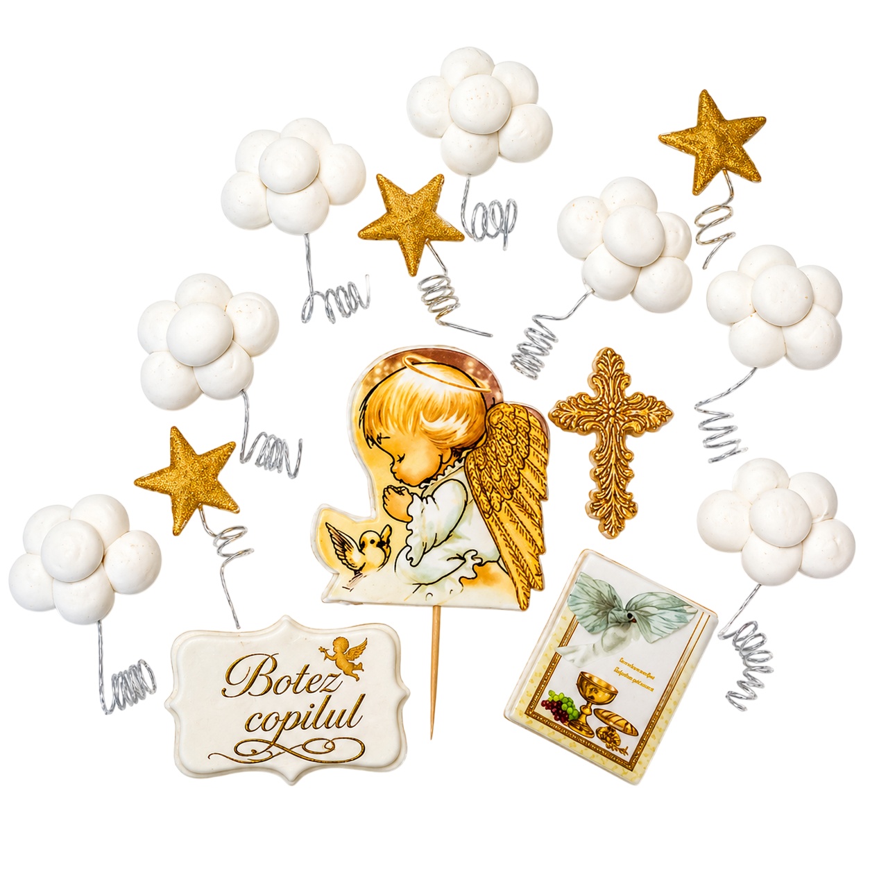 tomvalk.ro Decoratiuni comestibile din zahar - Set „Botez copilul” – 8 piese