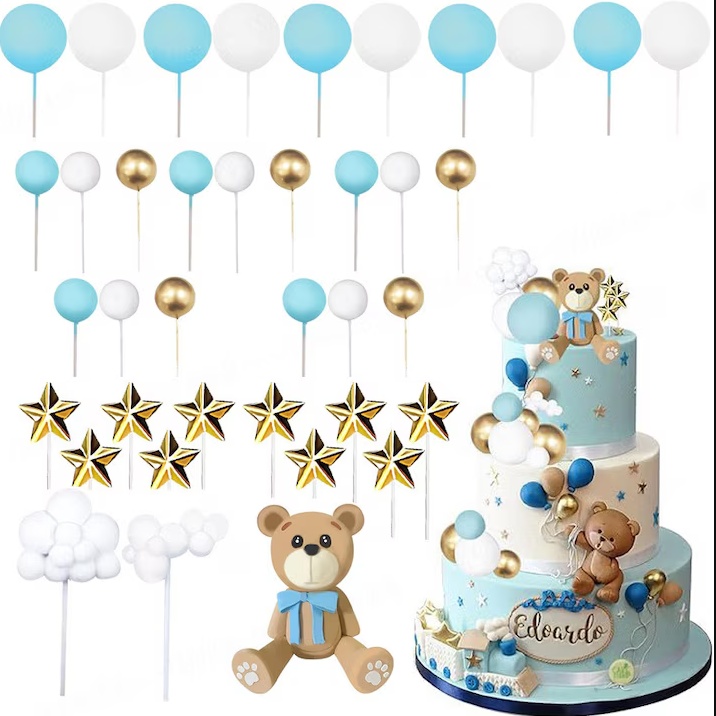 tomvalk.ro Set decor tort – Ursuleț - 33 piese - Albastru