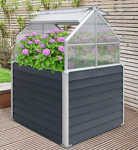 Mini sera cu pat ridicat din aluminiu - inchidere policarbonat1.2x1.2x1.69 m, 1.44 m ², antracite