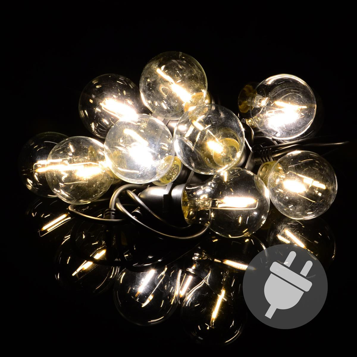 Ghirlanda luminoasa LED cu 10 becuri deco - diam. 6 cm - cablu 12 metri - lumina alba calda, IP44