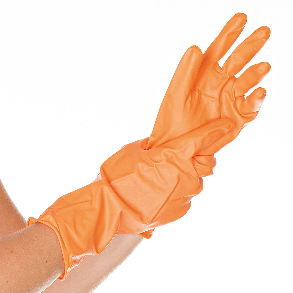 Manusi menaj VERA fara latex - din vinyl 30 cm - marime L - culoare portocaliu - pereche