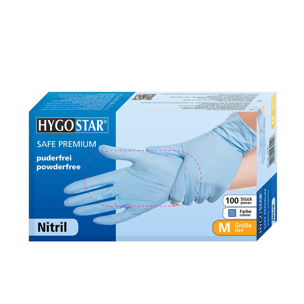 Manusi unica folosinta SAFE PREMIUM - nitril fara pudra - 24 cm - marime L albastru - 100 buc