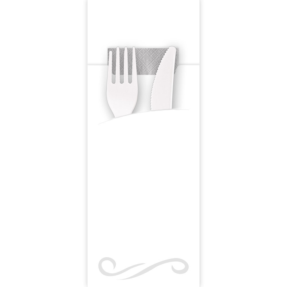 Punga tacamuri CLASIC din FSC mix 20x8.5 cm - cu servetel gri - culoare alb