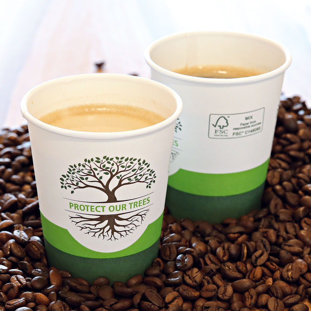 Pahar cafea Bio NATURAL Protect TREE certificat FSC - 1 perete - din carton PLA-stratificat - 12 oz 300ml 8cm - 50 buc