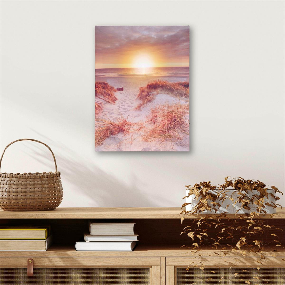 Tablou iluminat 1 led cu timer - 30x40cm - print digital pe canvas - plaja la apus