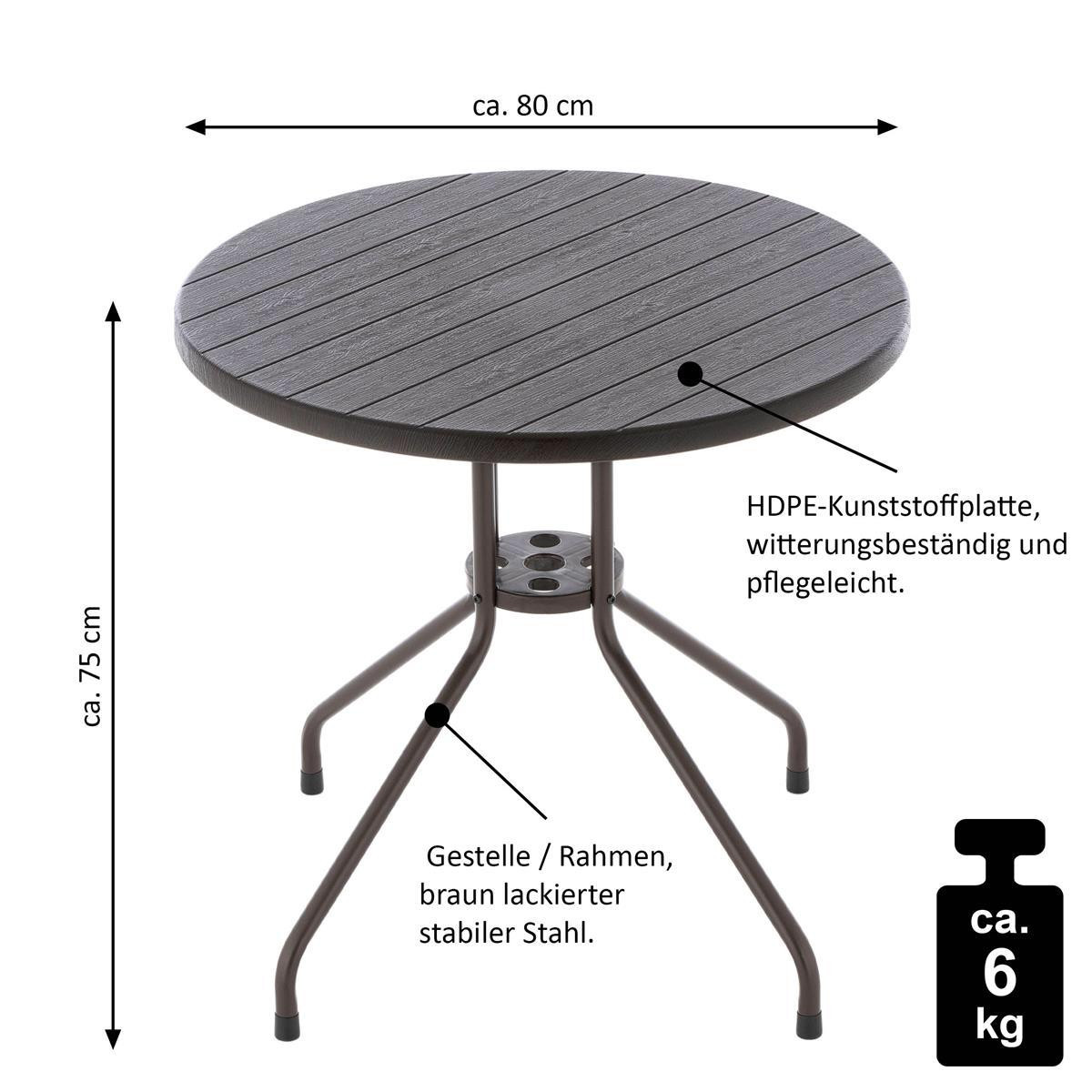 Masa tip Bistro lemn design - 80x80x75 cm - rotunda ABS culoare maro inchis