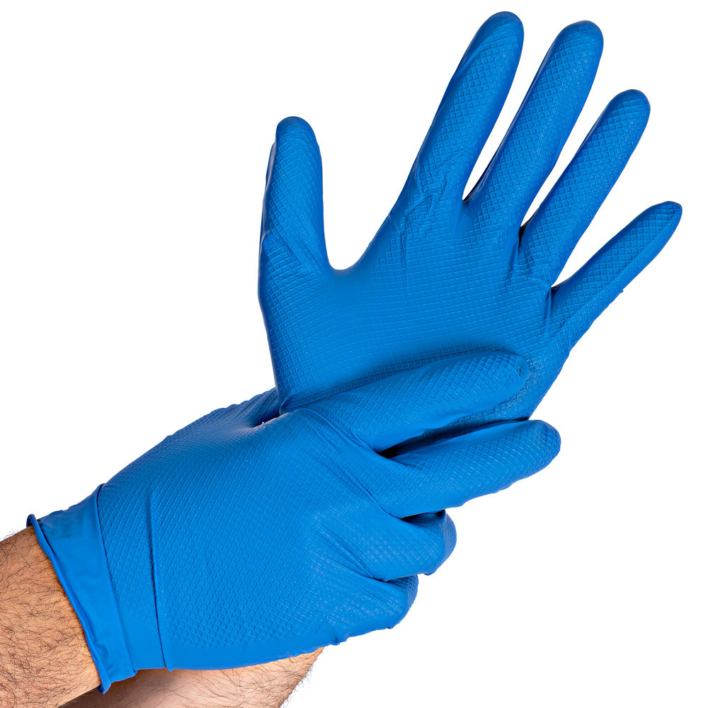 Manusi unica folosinta POWER GRIP - nitril fara pudra culoare albastre - anti-alunecare cu grip - marime XL - 50 buc