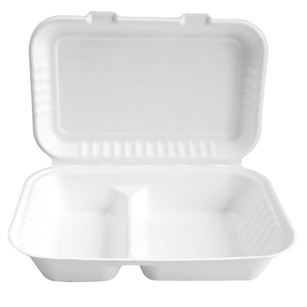 Caserola bio Take-Away DOUBLE - din trestie zahar - alb, 24,5x16x6,8 cm