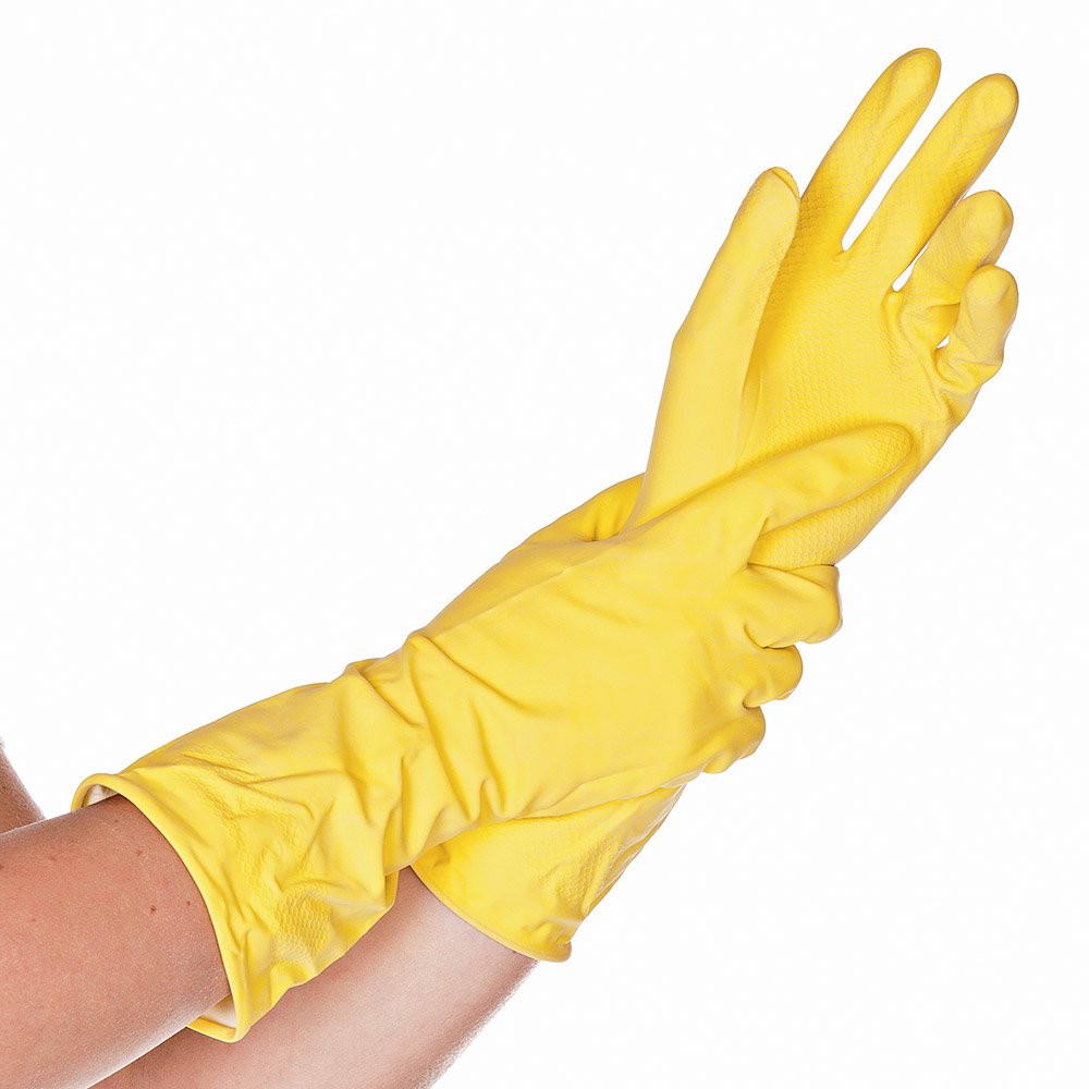 Manusi menaj BETTINA SOFT - din latex interior cu fibre BBC 30 cm - marime S - culoare galben - pereche