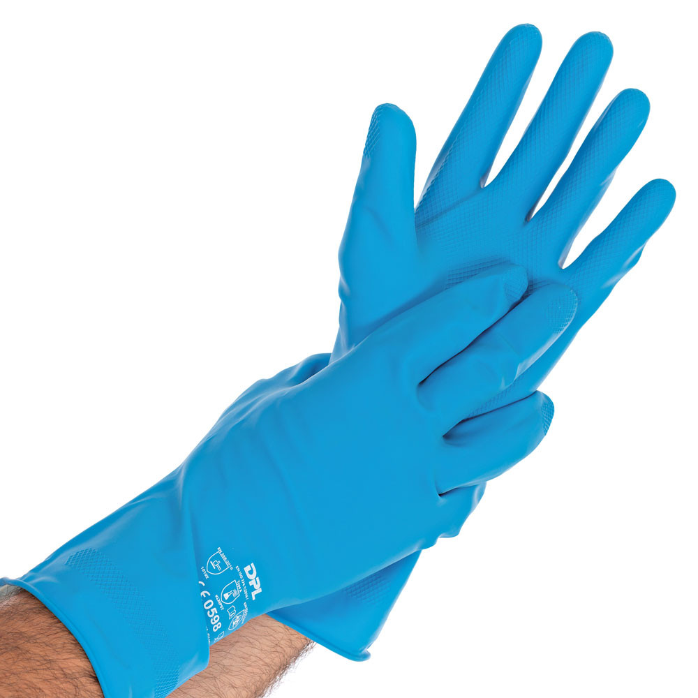 Manusi protectie chimica din latex - SATIN BLUE - clorurate pe ambele parti - marime M, culoare albastru - 30 cm