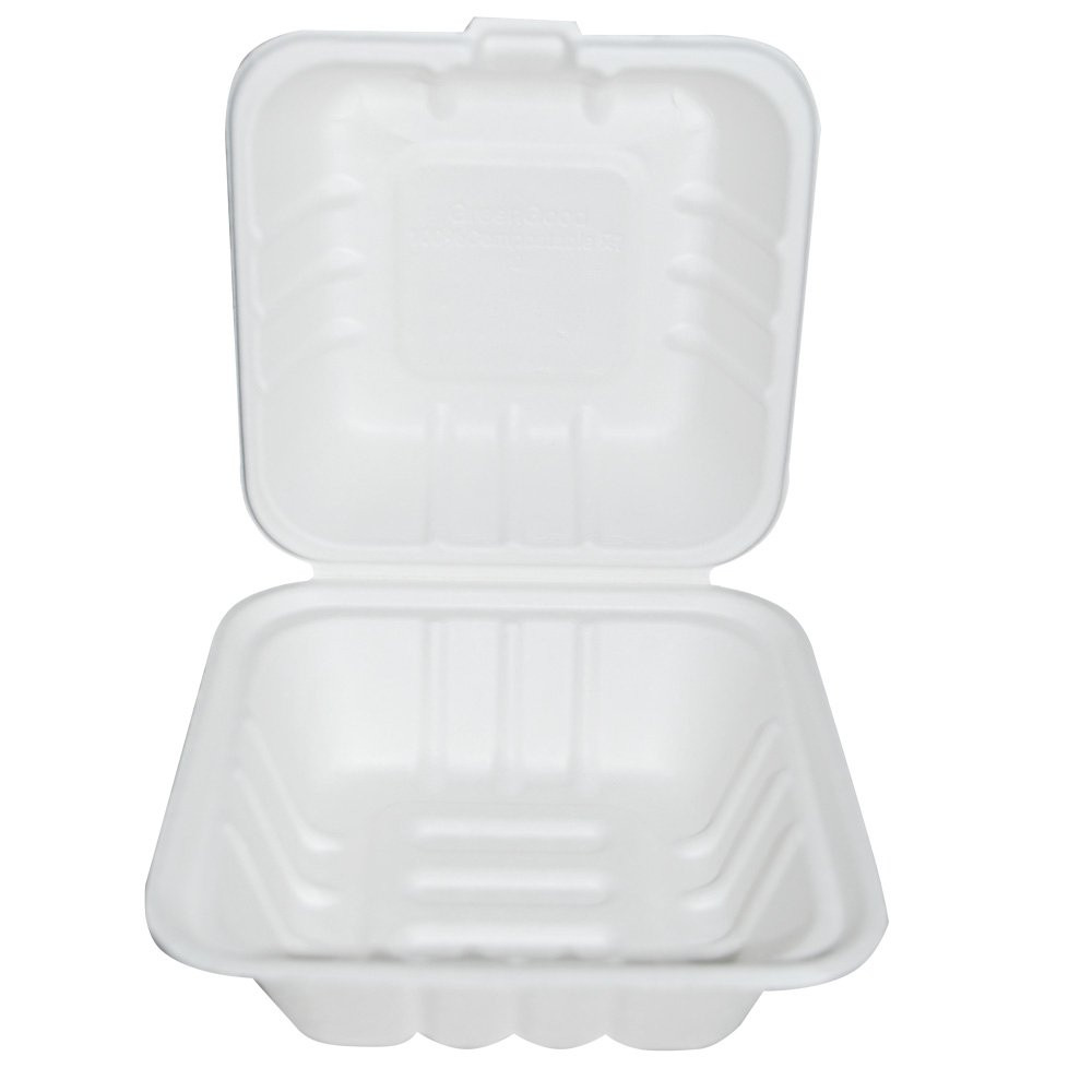 Caserola bio Take-Away HAMBURGER - din trestie zahar - alb, 15x15x8,5 cm