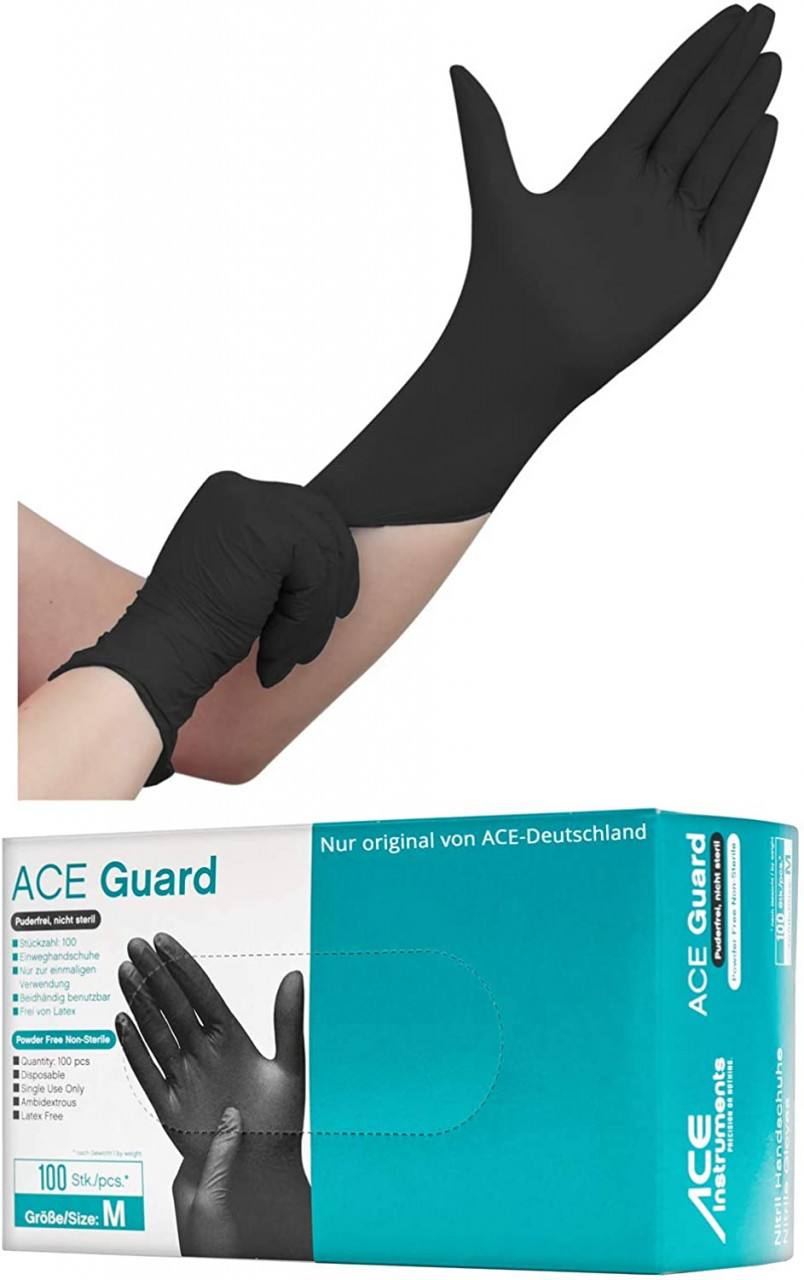 Manusi examinare ACE GUARD - nitril - culoare negru - EN374 si 455 - marime XL - 200 buc