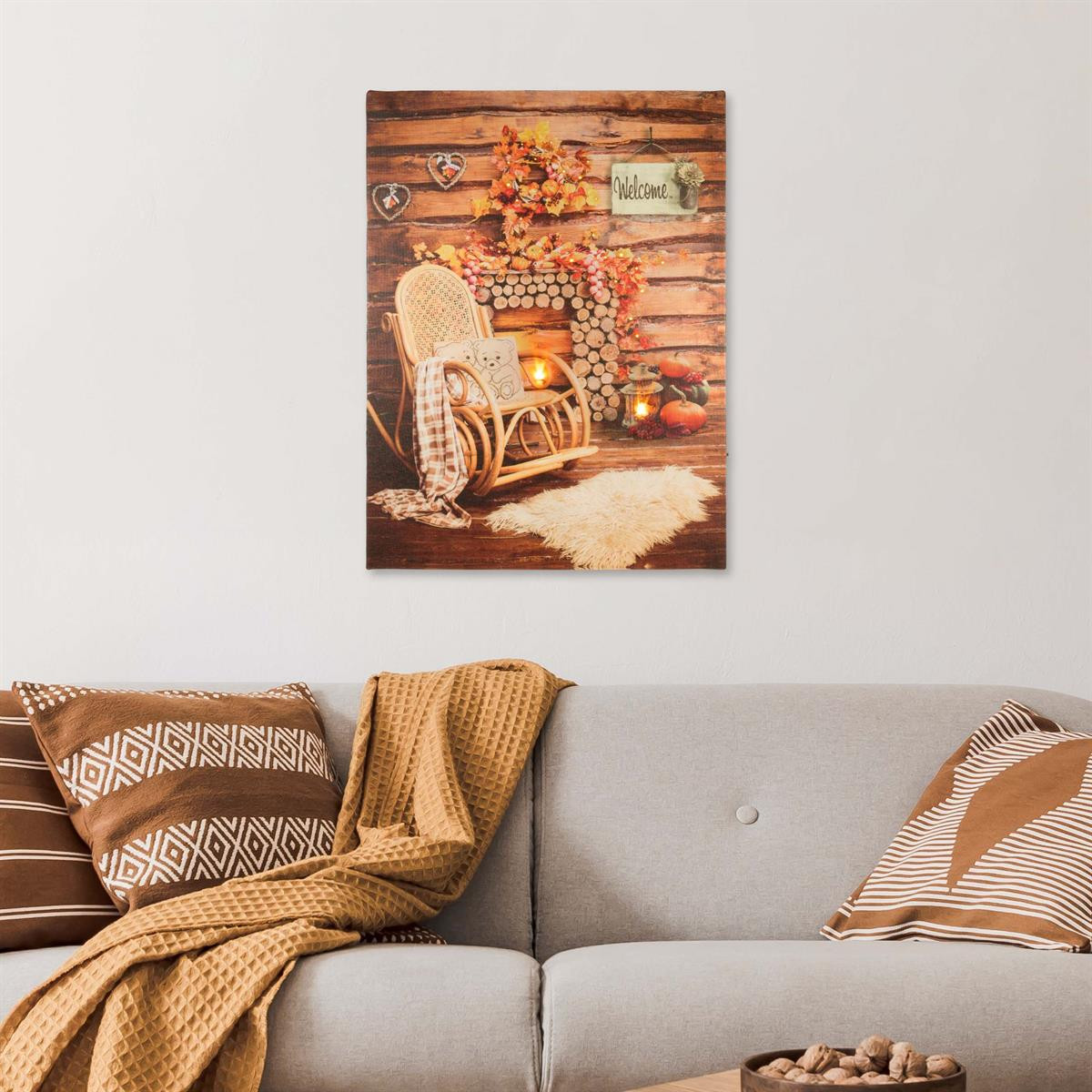 Tablou iluminat 2 leduri cu timer - 30x40cm - print digital pe canvas - balansoar langa foc