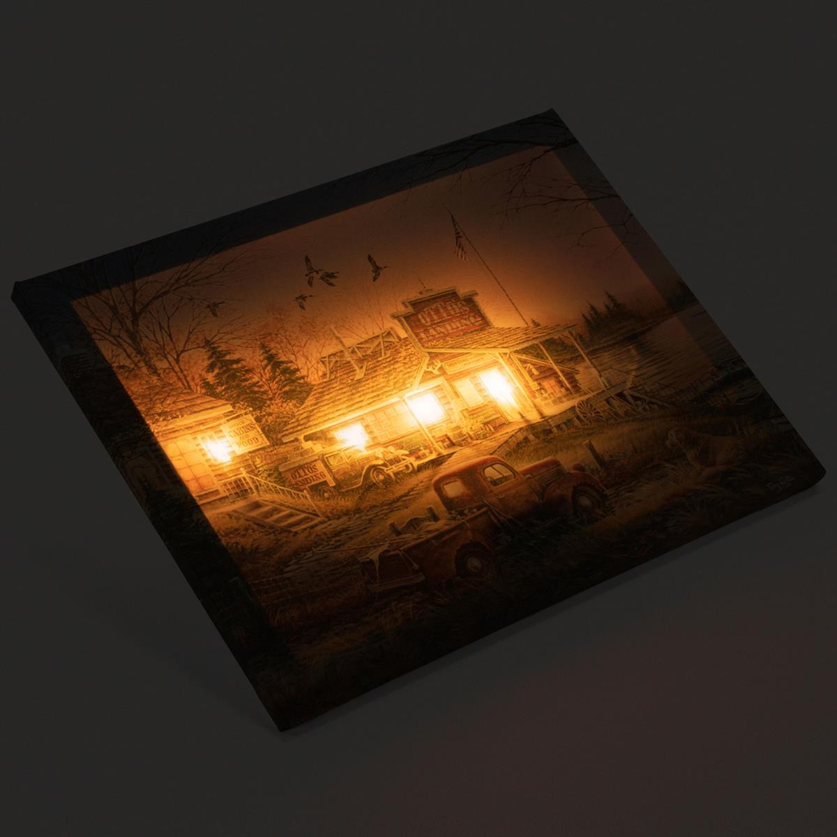 Tablou iluminat 4 leduri cu timer - 30x40cm - print digital pe canvas - casa veche langa lac