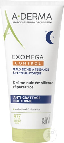 A-Derma Exomega Control Nuit Cremă Emolientă Reparatoare Anti-Mâncărime Piele Uscată/Eczemă 200ml