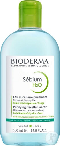 Solutie micelara ten mixt si gras H2O Sebium, 500 ml, Bioderma - imagine 2