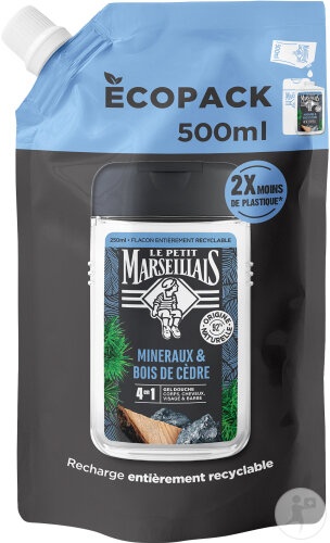 Le Petit Marseillais Reumplere Gel De Duș Bărbați Minerale Și Lemn De Cedru 500ml