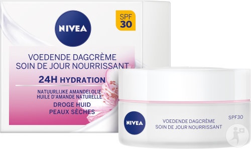 Nivea Cremă De Zi Hrănitoare 24h Hidratare SPF30 Cu Ulei De Migdale Naturale Piele Uscată 50ml