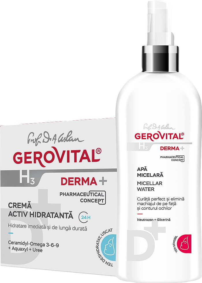 Gerovital H3 Derma+ Cremă Activ Hidratantă 24h + Gerovital H3 Derma+ Apa Micelară