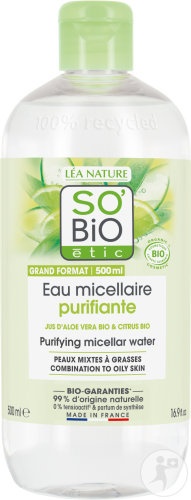 So'Bio Étic Aloe Vera Apă Micelară Purifiantă Pentru Ten Mixt Și Gras Bio 500ml