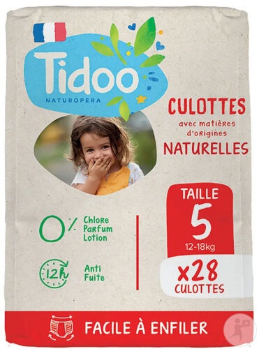 Tidoo Scutece Chiloțel Ecologice Anti-Scurgere 12h Mărimea 5 Copii 12-18kg Fabricat Franța 28 Bucăți