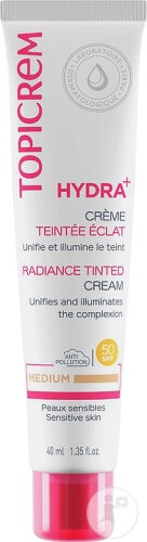 Topicrem Hydra+ Cremă Nuanțatoare Pentru Strălucire Cu SPF50 Piele Sensibilă Nuanță Medie Tub 40ml