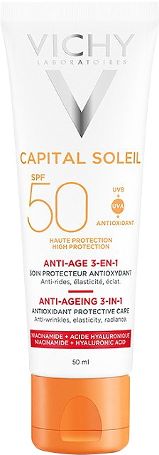 Vichy Capital Soleil SPF50 Cremă Antioxidantă Anti-Rid 3in1 Tub 50ml