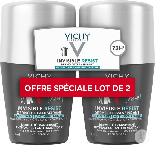 Vichy Homme Invisible Resist Deodorant 72h Anti-Pete Anti-Iritații Piele Sensibilă 2x50ml