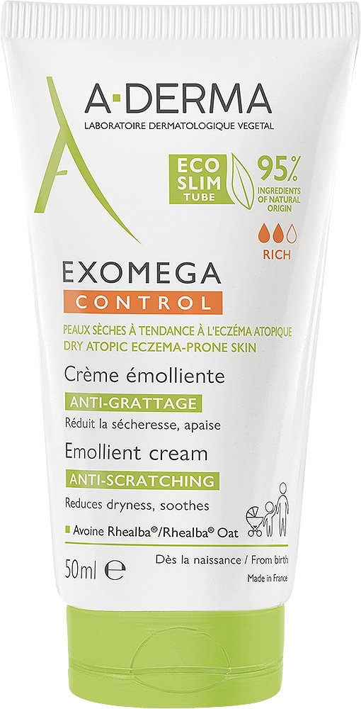 A-Derma Exomega Control Cremă Emolientă Anti-Scărpine Piele Uscată Tendință Eczemă Atopică 50ml