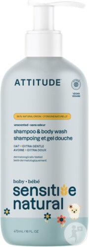 Attitude Sensitive Șampon Și Gel De Curățare Natural Piele Sensibilă Bebeluși Flacon Cu Pompă 473ml