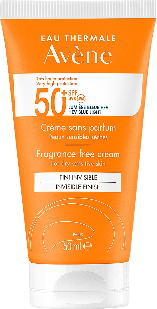 Avène Crema De Protecție Solară Fără Parfum SPF50+ Finish Invizibil Piele Sensibilă Și Uscată Tub 50ml