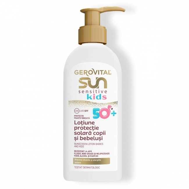 Gerovital Sun Sensitive Loțiune Protecție Solară Copii Și Bebeluși SPF50+ Flacon Dozator 200ml