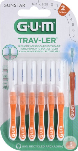 Periute interdentare Trav-Ler, 0.9 mm, portocaliu, 6 bucati, Sunstar Gum - imagine 2