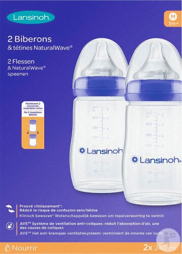 Lansinoh Biberon Cu Tetina Natural Wave 240ml 2 Bucăți