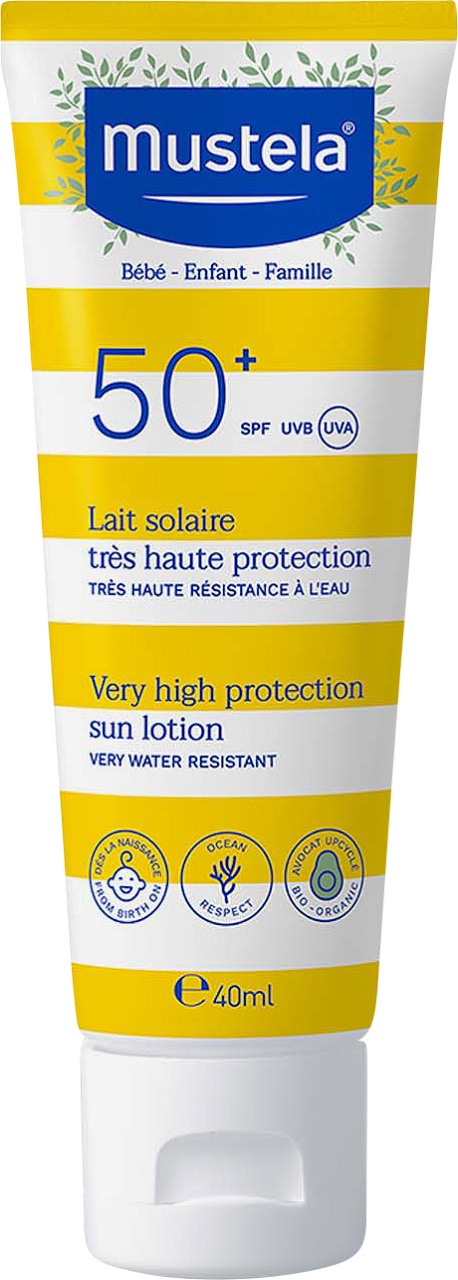 Mustela Bébé-Enfant-Famille Loțiune De Protecție Solară Pentru Copii SPF50+ Piele Sensibilă Și Intolerantă La Soare 40ml