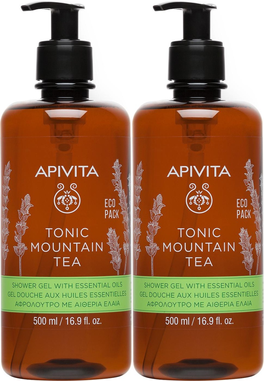 Apivita Thé De Munte Gel De Duș Cu Uleiuri Esențiale Ecopack 2x500ml