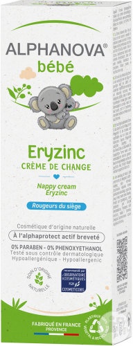 Alphanova Bébé Eryzinc Cremă Pentru Schimbatul Scutecului Bio 75g