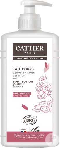 Cattier Lapte De Corp Hrănitor Cu Unt De Shea Și Mușcată Bio Flacon Cu Pompiță 500ml