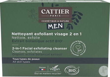 Cattier Men Gel Exfoliant De Curățare Față Bărbați 2în1 Solid Bio Pentru Toate Tipurile De Piele 85g