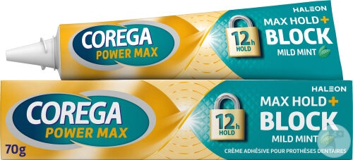 Corega Power Max Cremă Adezivă Pentru Proteză + Blocare A Gustului De Mentă 70g
