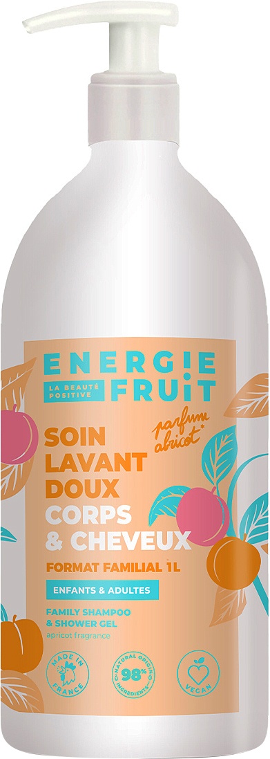 Energie Fruit Gel De Duș Delicat Pentru Corp Păr Pentru Copii Adulți Cu Parfum De Caise Flacon Cu Pompă 1 L
