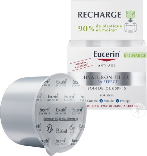 Eucerin Hyaluron-Filler + 3x Effect Cremă De Zi Anti-Îmbătrânire SPF15 Rezervă 50ml