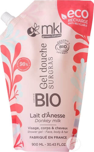 MKL Green Nature Gel De Duș Ultra Hridatant Bio Cu Lapte De Măgăriță Pentru Față/Corp/Păr Eco Rezervă 900ml