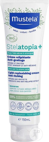 Mustela Bébé-Enfant Stelatopia+ Cremă Relipidantă Anti-Mâncărime Piele Foarte Uscată Și Atopică Bio 150ml