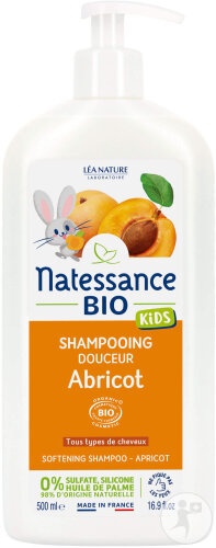 Natessance Kids Șampon Delicat Cu Aromă De Caise Flacon Cu Pompă 500ml