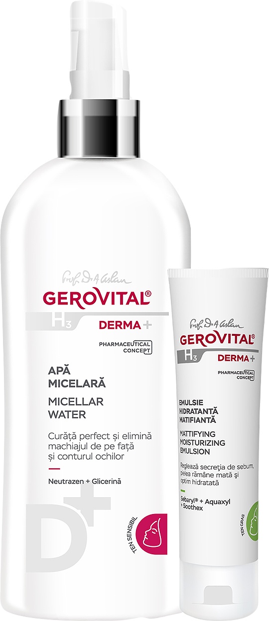 Gerovital H3 Derma+ Emulsie Hidratantă Matifiantă + H3 Derma+ Apă Micelară