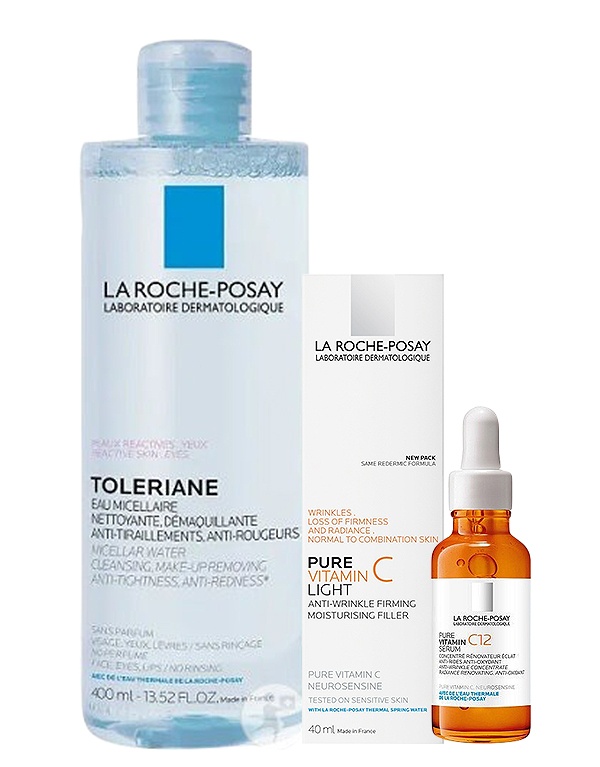 La Roche-Posay Toleriane Apă Micelară + Ser Cu Vitamina C12 Pură + Redermic C Anti-Age Crema 3 Produse