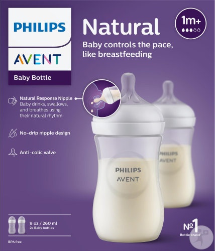 Philips Avent Natural Response Biberon 260ml +1 Lună Debit 3 2 Bucăți (SCY903/02)