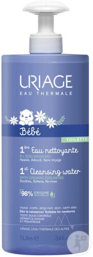 Uriage Bébé 1st Apă De Curățare Delicată Pentru Față Și Corp Sticlă Cu Dozator 1l