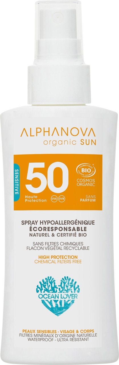 Alphanova Sun Sensitive Spray Hiperalergenic SPF50 Pentru Piele Sensibilă Bio Travel Size 90g